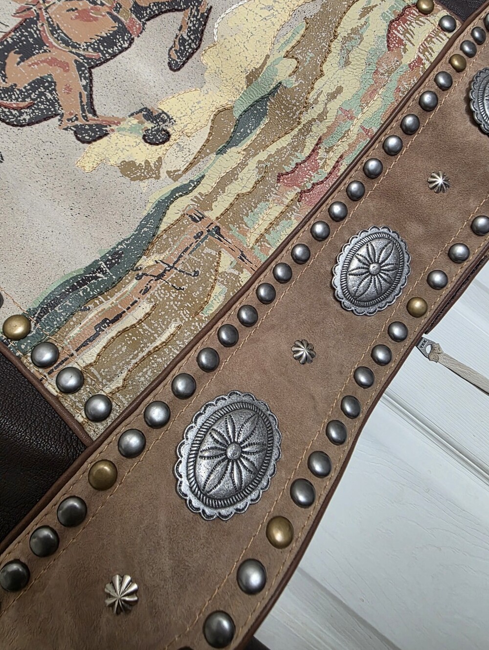 NWOT Double D Ranch Brown Suede & Leather Western Fringe Jacket Bronco Art XL - Picture 4 of 5